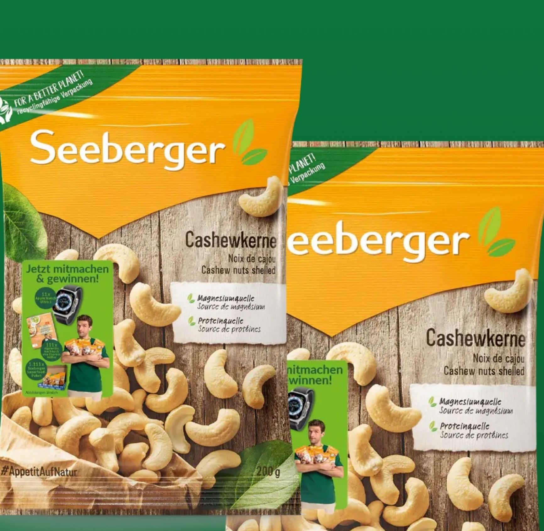 Seeberger Werbebanner mit Cashewnüssen und Gewinnspielmotiv
