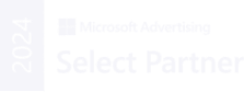 Weißes Logo von Microsoft Advertising "Selected Partner 2024"