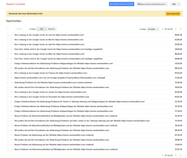 Webmaster Tools: Search Console Nachrichten