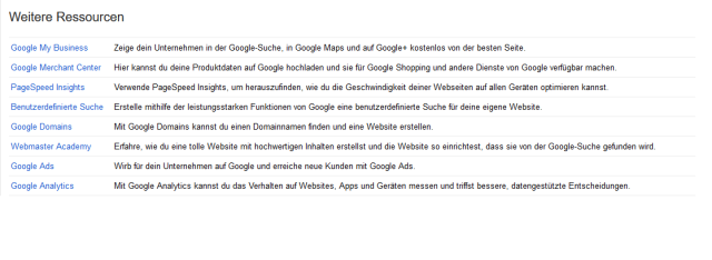 Webmaster Tools: Weitere Ressourcen