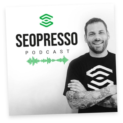 Grafik zeigt SeoPresso Podcast Cover, SEO Agentur Suchhelden als Gast